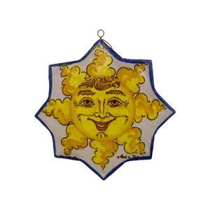 Pier 1 Sun Tile Wall Art Hand Painted Signed Italy Terra Cotta Pottery Vintage